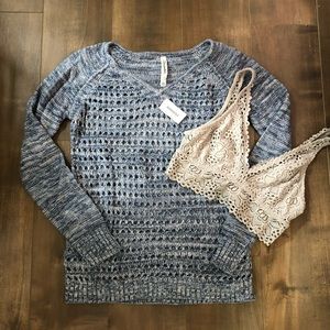 Blue V-Neck Knit Sweater